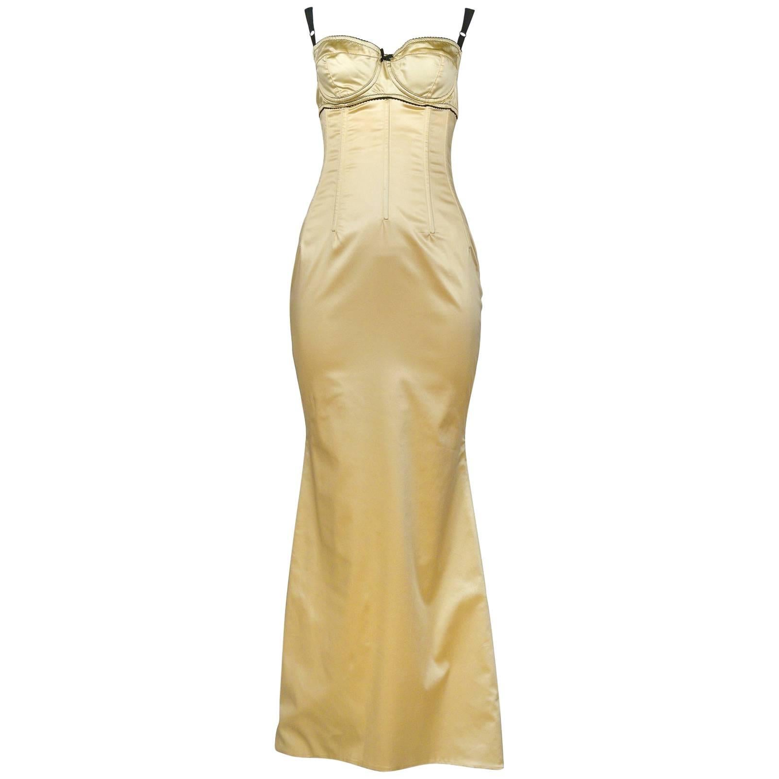 Gabbana Pale Yellow Satin Bustier Gown ...